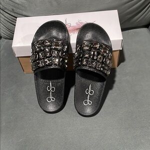 Elegant Black Embellished Slide Sandals